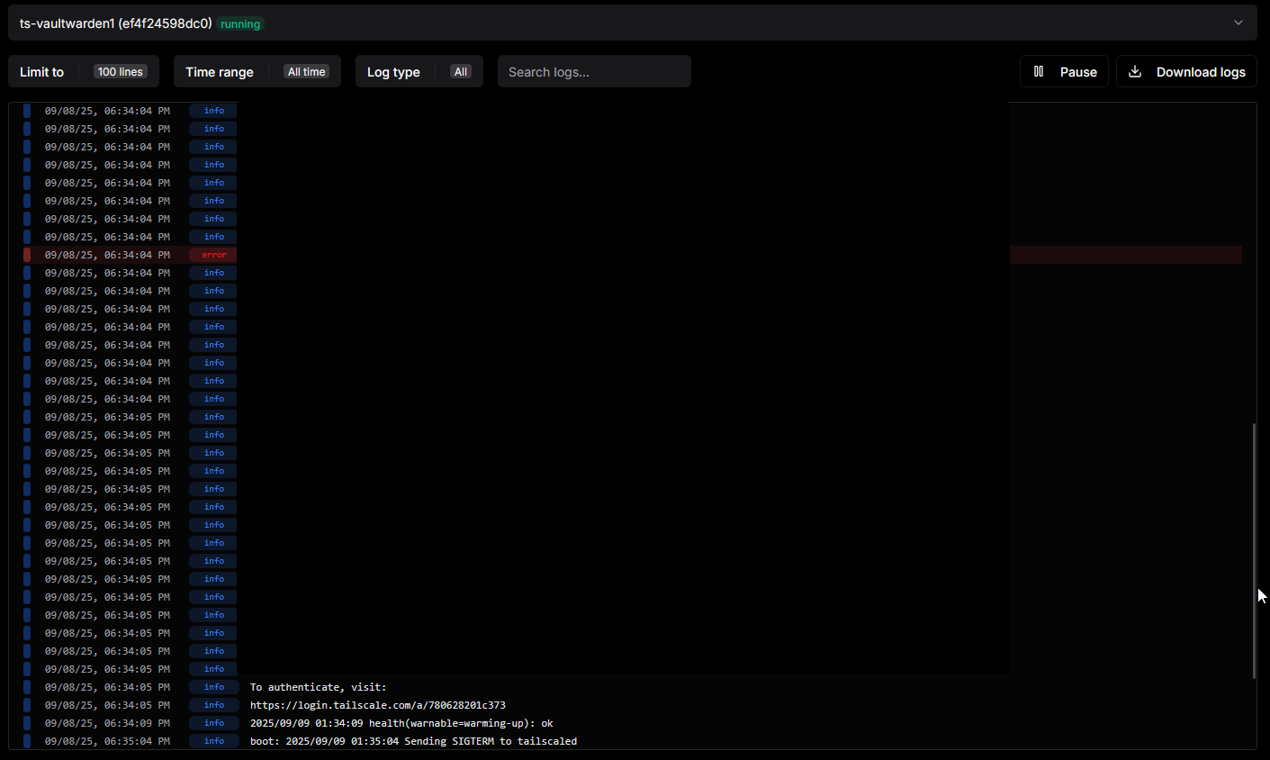 Dokploy Tailsacle Docker Logs