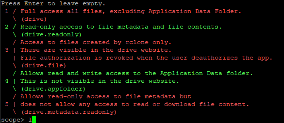 Rclone Setup Showing Scopes